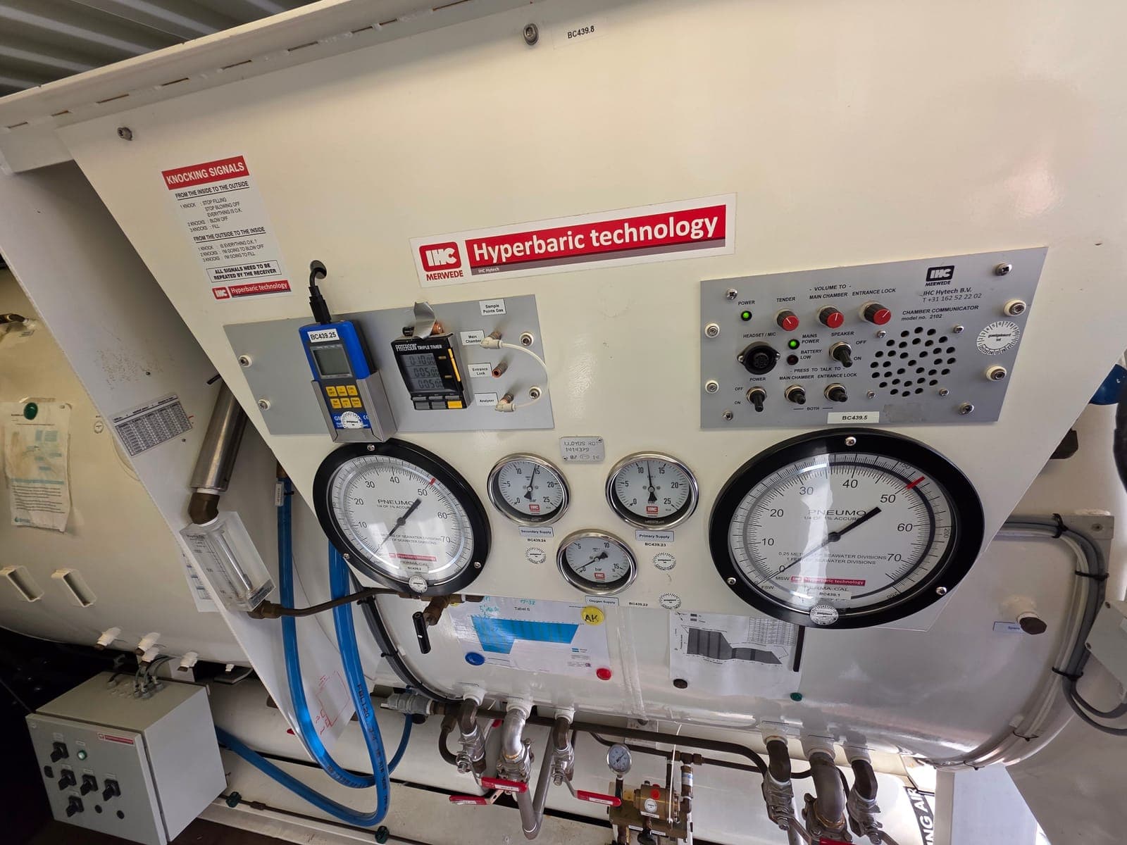 Pannello di controllo IHC Hyperbaric con manometri